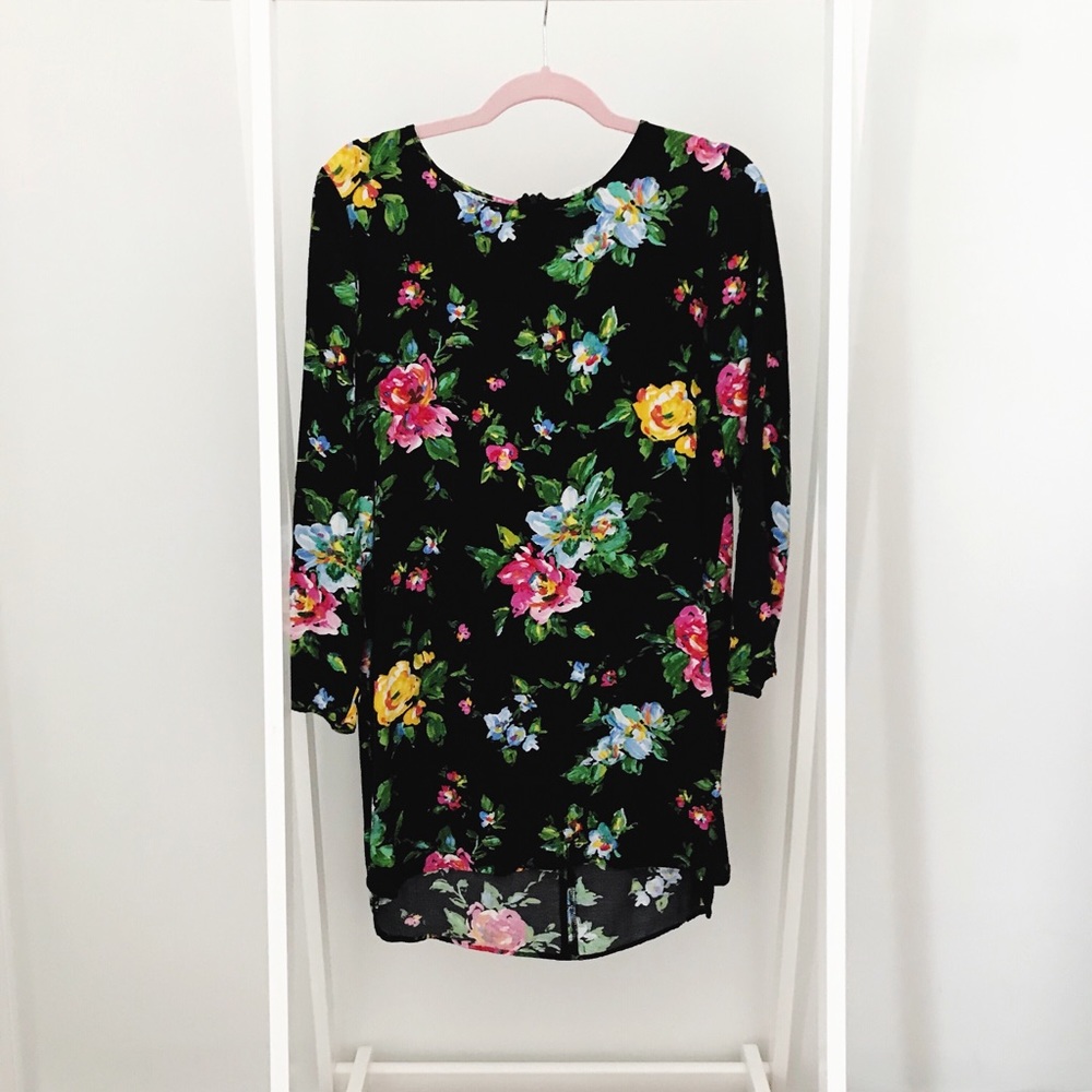 Wayf Black Floral Long Sleeve Dress